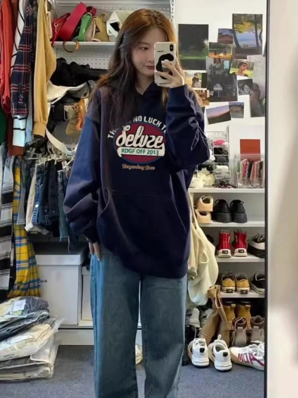 Retro American Hoodie Women's Loose Autumn Winter Small Design Sense Oversize Top Coat Dark Blue Color Printed Long Sleeve
Retro American Hoodie Women's Loose Autumn Winter Small Design Sense Oversize Top Coat Dark Blue Color Printed Long Sleeve