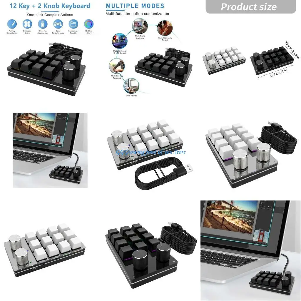 H9EB Programmable Keypad 12 Keys 2 Knob Bluetooth-compatible Gaming Keyboard LED
H9EB Programmable Keypad 12 Keys 2 Knob Bluetooth-compatible Gaming Keyboard LED