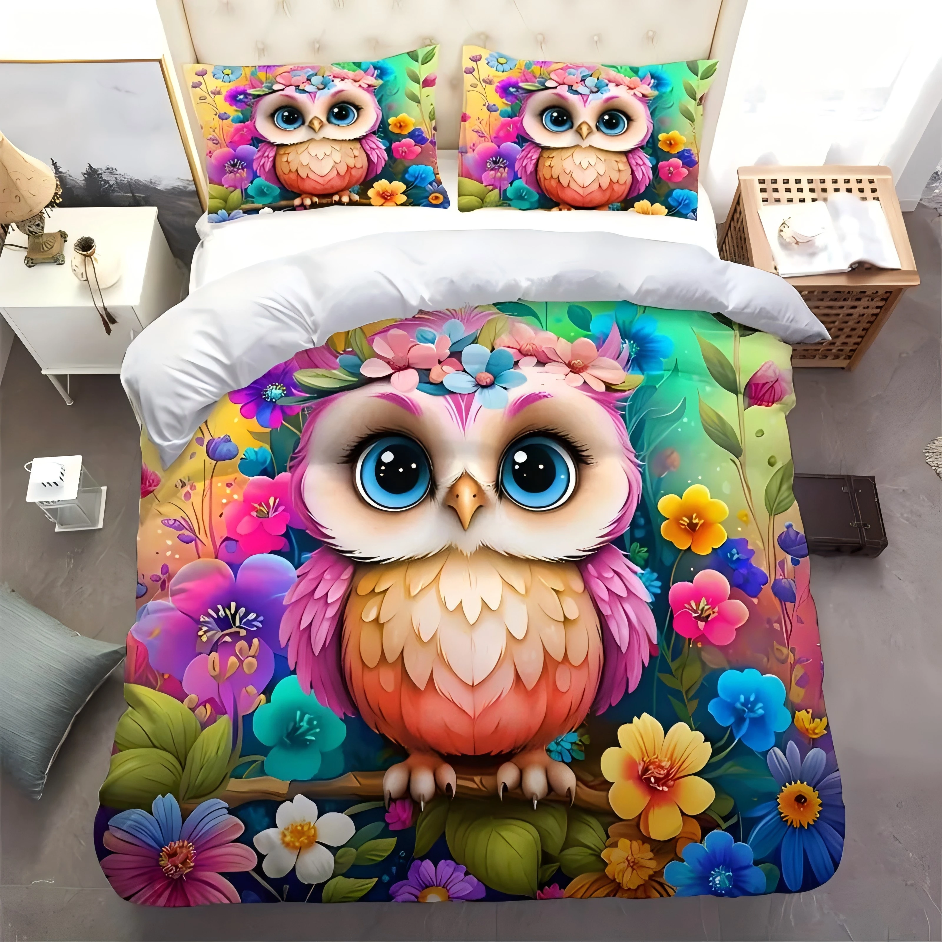 Owl Flower 3D Cartoon Print bedding cover pillowcase Fantastic Colorful Style Comfortable Polyester Duvet Cover with Pillowcase
Owl Flower 3D Cartoon Print bedding cover pillowcase Fantastic Colorful Style Comfortable Polyester Duvet Cover with Pillowcase