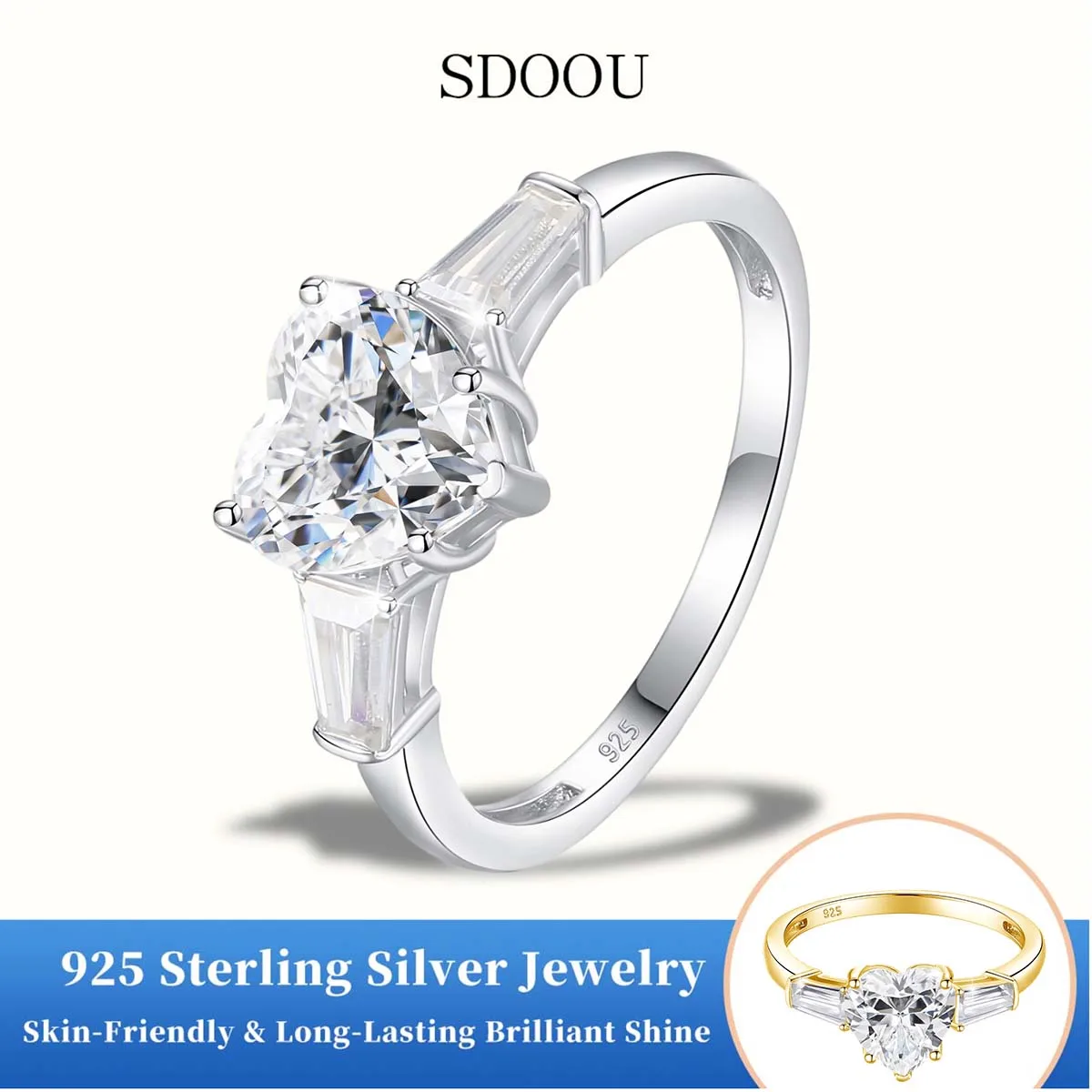 SDOOU Romantic 2ct Love Heart Moissanite Engagement Ring 925 Sterling Silver With Certificate 3-Stone Promise Rings Fine Jewelry
SDOOU Romantic 2ct Love Heart Moissanite Engagement Ring 925 Sterling Silver With Certificate 3-Stone Promise Rings Fine Jewelry