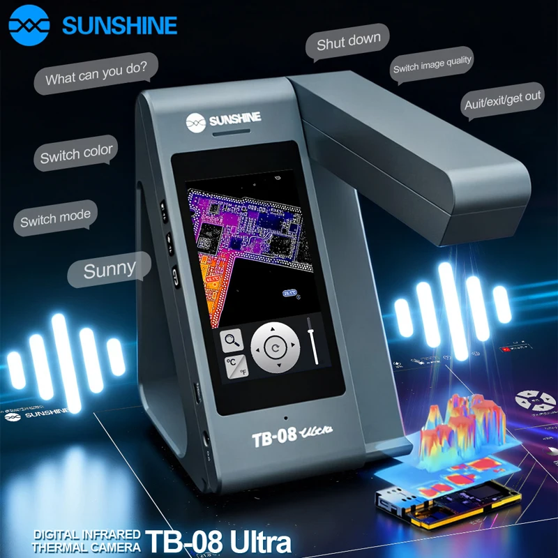 SUNSHINE TB-08 Ultra Foldable Infrared Thermal Camera Dual-light Fusion 4" IPS Touch Screen for PCB BGA Circuit Board Inspection
SUNSHINE TB-08 Ultra Foldable Infrared Thermal Camera Dual-light Fusion 4" IPS Touch Screen for PCB BGA Circuit Board Inspection