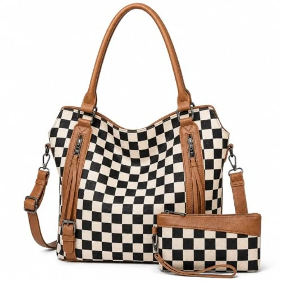 Checkered Purses for Women Large Hobo Shoulder Bag with Multiple Pockets, Vintage Canvas Leather Tote Bags for Work Travel
Checkered Purses for Women Large Hobo Shoulder Bag with Multiple Pockets, Vintage Canvas Leather Tote Bags for Work Travel