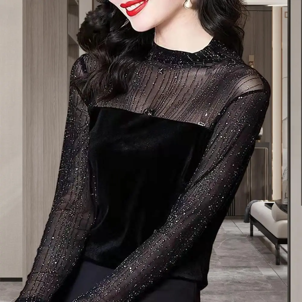 Women Casual Shirt Elegant Lace Patchwork Stand Collar Women's Blouse Shiny Stripe Long Sleeve Pullover Shirt Soft Solid Color
Women Casual Shirt Elegant Lace Patchwork Stand Collar Women's Blouse Shiny Stripe Long Sleeve Pullover Shirt Soft Solid Color