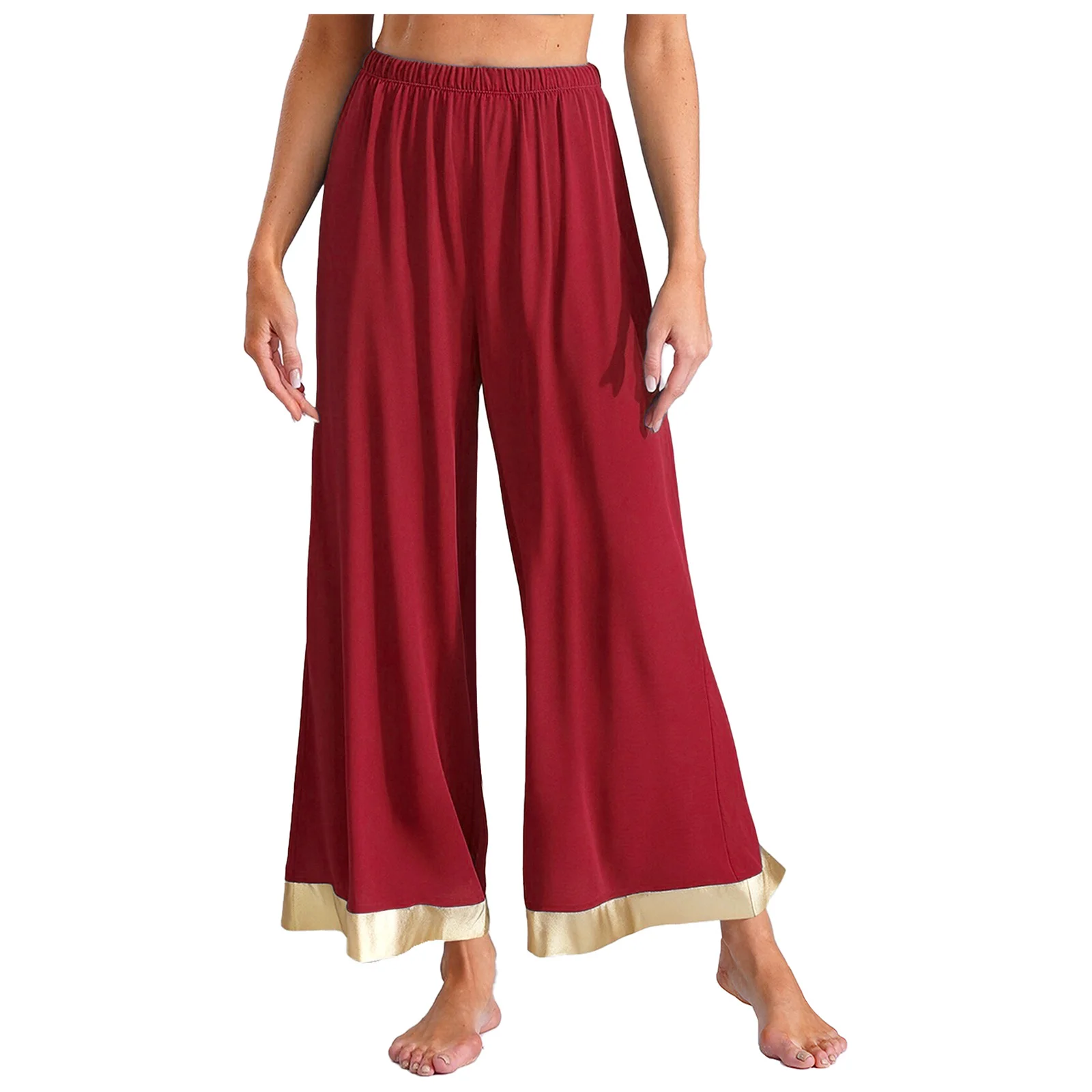 Women Dance Worship Praise Costume Pants Elastic Waist Metallic Trim Wide Leg Trousers for Lyrical Modern Ballroom Dance Dresses
Women Dance Worship Praise Costume Pants Elastic Waist Metallic Trim Wide Leg Trousers for Lyrical Modern Ballroom Dance Dresses