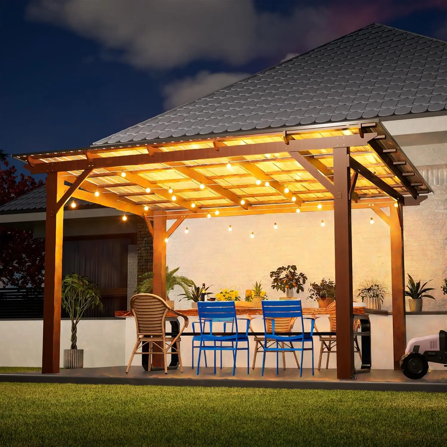 13' x 10' Wooden Garden Gazebo with Metal Roof, Spacious Outdoor Patio Pergola Shade Structure for Backyard, Deck, Customized
13' x 10' Wooden Garden Gazebo with Metal Roof, Spacious Outdoor Patio Pergola Shade Structure for Backyard, Deck, Customized