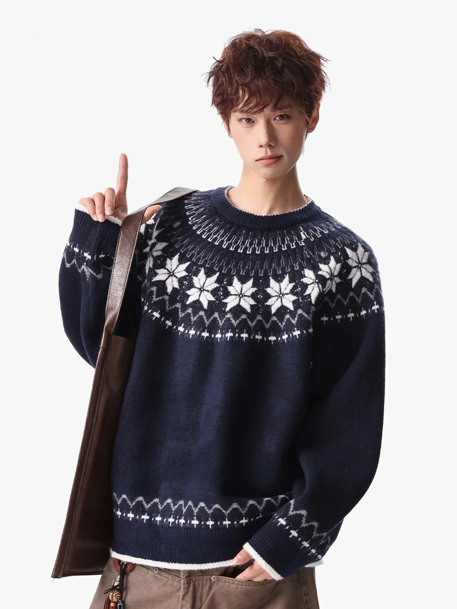 Thickened round Neck Knitted Sweater Men's Style Winter Warm Inner Wear Casual Fashion Comfortable Fit Snowflake Patterned
Thickened round Neck Knitted Sweater Men's Style Winter Warm Inner Wear Casual Fashion Comfortable Fit Snowflake Patterned