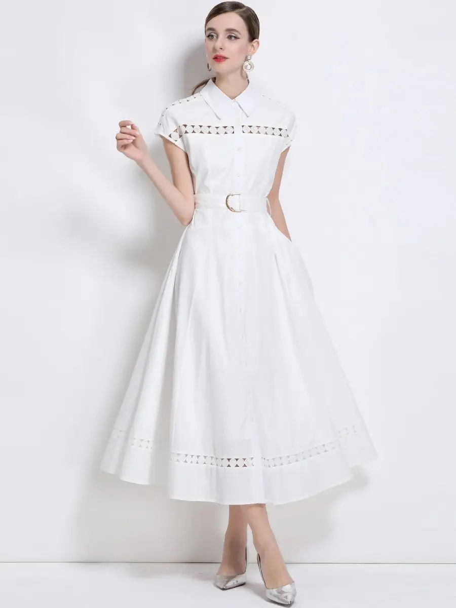 Solid Lace Splice Cotton Long Maxi Dresses Women's Lapel Short Sleeve Hollow out Belt Slim Dress Elegant Casual Vestidos
Solid Lace Splice Cotton Long Maxi Dresses Women's Lapel Short Sleeve Hollow out Belt Slim Dress Elegant Casual Vestidos