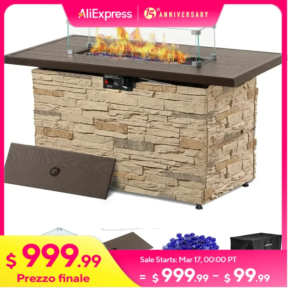 43" Propane Fire Pit Table Outdoor Stone Firepit Table Rectangular 50000 BTU Propane Fire Tables for Outside Patio
43" Propane Fire Pit Table Outdoor Stone Firepit Table Rectangular 50000 BTU Propane Fire Tables for Outside Patio