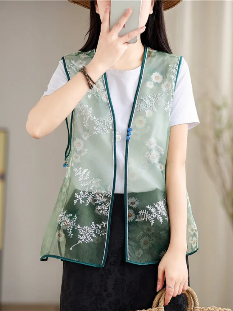 New Chinese Sle Embroidered Organza Daisy Vest Women's Summer Thin Svel Sun Protection oulder Pad Top Button up
New Chinese Sle Embroidered Organza Daisy Vest Women's Summer Thin Svel Sun Protection oulder Pad Top Button up