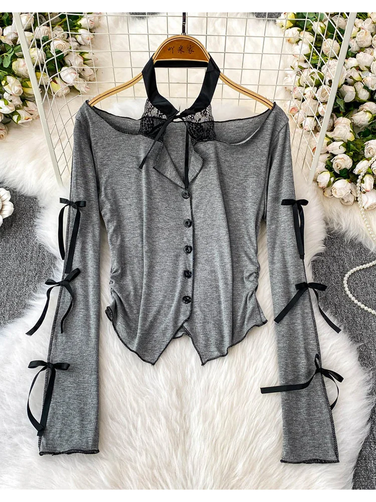 Women‘s Spring Shirt Korean Version Hanging Neck Lace Strap Bow Long Sleeved T-shirt New Pure Desire Sexy Short Top BL160
Women‘s Spring Shirt Korean Version Hanging Neck Lace Strap Bow Long Sleeved T-shirt New Pure Desire Sexy Short Top BL160