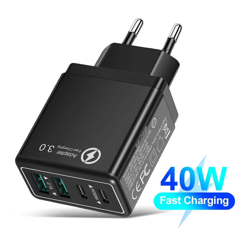 40W USB C Fast Charger QC3.0 EU/US/UK Plug Phone Charger Adapter For iPhone Xiaomi Samsung Quick Charging Type C Wall Charger
40W USB C Fast Charger QC3.0 EU/US/UK Plug Phone Charger Adapter For iPhone Xiaomi Samsung Quick Charging Type C Wall Charger