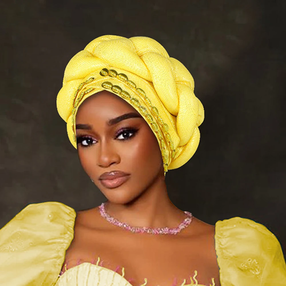 Shiny Auto Gele African Headtie Bonnet Hat Turban for Women Muslim Head Wrap Hijab Aso Oke Nigerian Wedding Geles Cap Headscarf
Shiny Auto Gele African Headtie Bonnet Hat Turban for Women Muslim Head Wrap Hijab Aso Oke Nigerian Wedding Geles Cap Headscarf