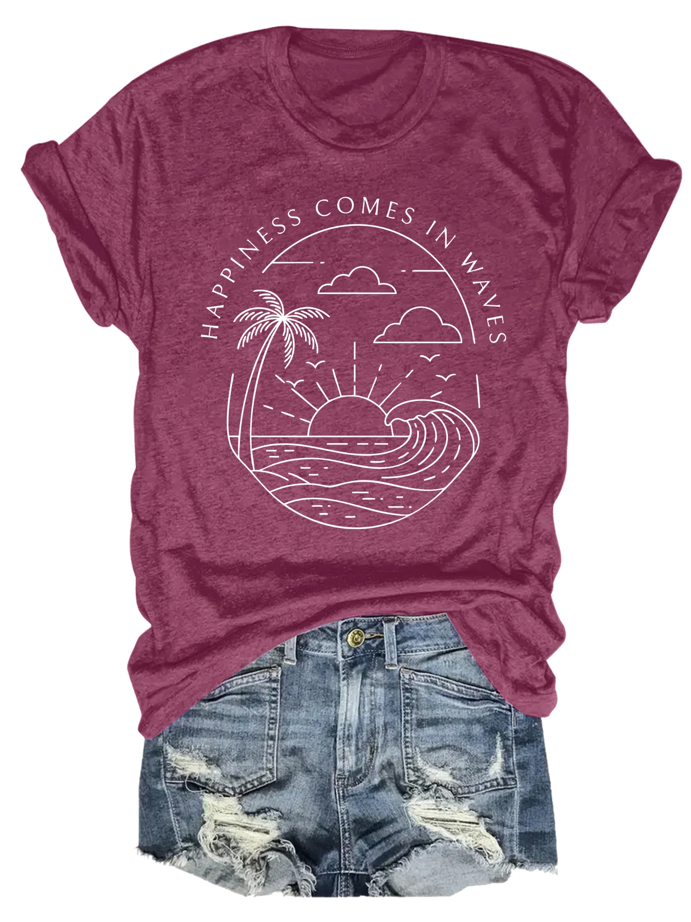 Plus size women's short sleeve T-shirt Happiness Comes In Waves Daily comfortable versatile style summer outfit women's clothing
Plus size women's short sleeve T-shirt Happiness Comes In Waves Daily comfortable versatile style summer outfit women's clothing
