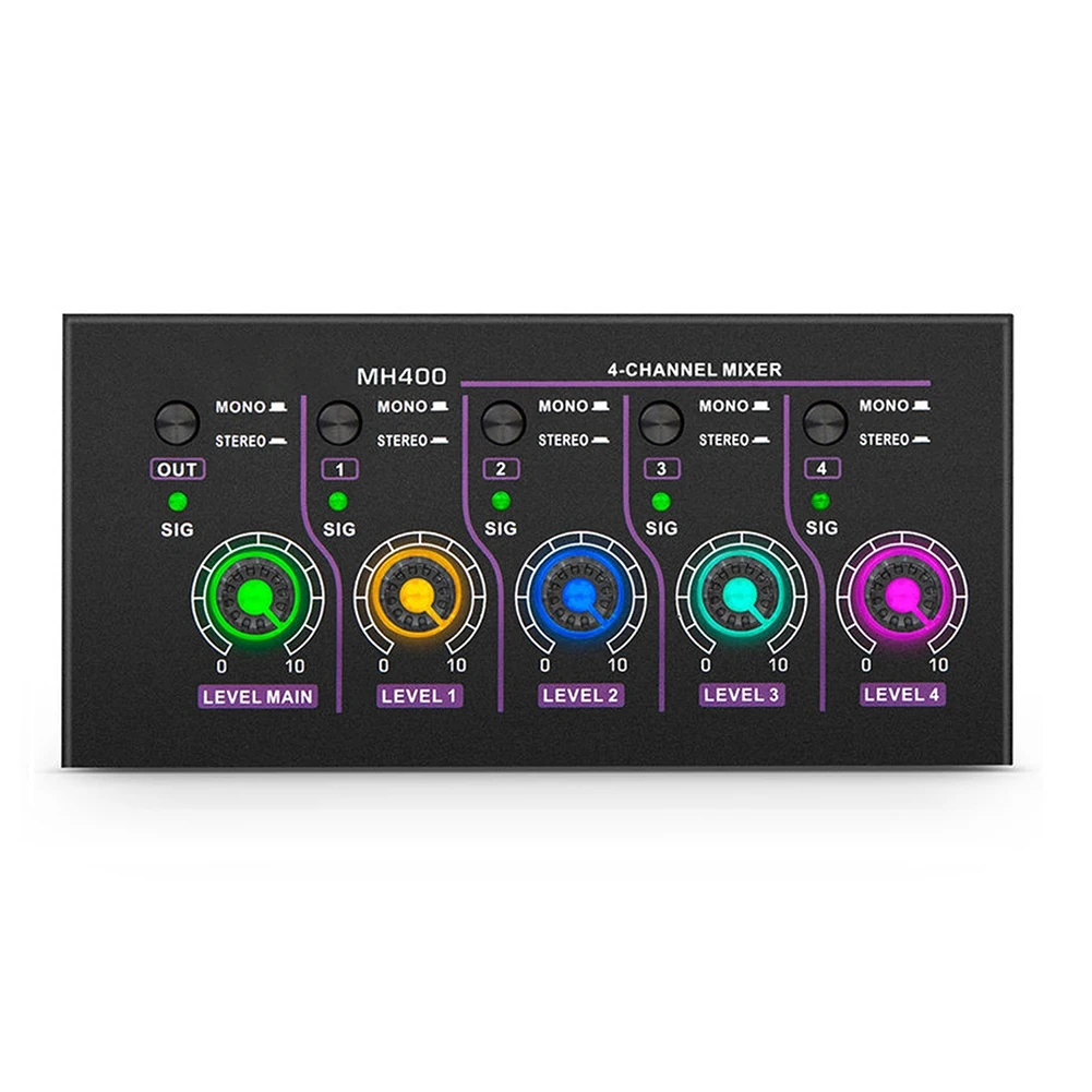 ABJG--MH400 Ultra Low Noise Mini 4-Channel Mixer Mini Stereo Mixer Mixer Output Device Microphone
ABJG--MH400 Ultra Low Noise Mini 4-Channel Mixer Mini Stereo Mixer Mixer Output Device Microphone