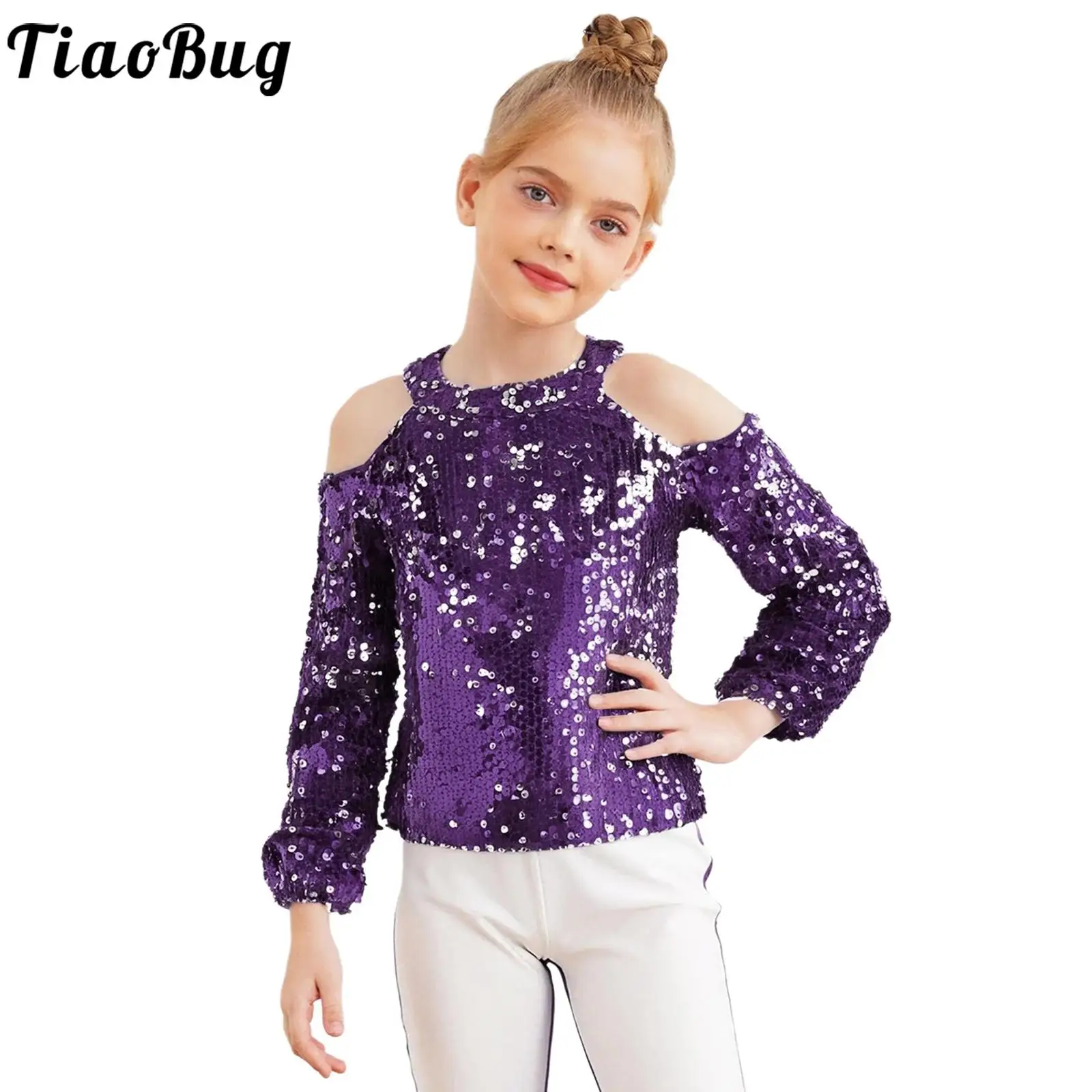 Girls Shiny Sequins Jazz Dance Shirts Tops Off-the-shoulder Long Sleeves Blouse Top Wedding Party Banquet Prom Kids Clothing
Girls Shiny Sequins Jazz Dance Shirts Tops Off-the-shoulder Long Sleeves Blouse Top Wedding Party Banquet Prom Kids Clothing