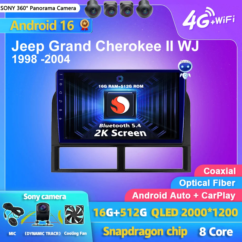 Android 16 Carplay Auto 2K Screen Car Radio Multimedia Player For Jeep Grand Cherokee II WJ 1998 - 2004 2 din Autoradio Stereo
Android 16 Carplay Auto 2K Screen Car Radio Multimedia Player For Jeep Grand Cherokee II WJ 1998 - 2004 2 din Autoradio Stereo