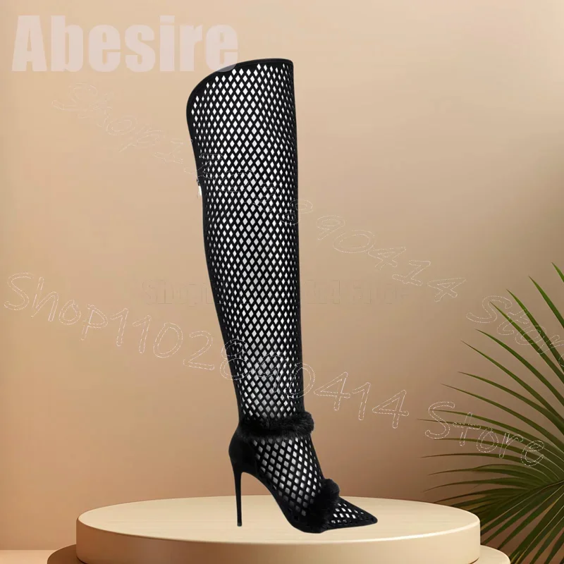 Black Mesh Hollow Design Fur Pointed Toe Boots Side Zipper Women Shoes Thin High Heels Party Banquet 2025 Zapatos Para Mujere
Black Mesh Hollow Design Fur Pointed Toe Boots Side Zipper Women Shoes Thin High Heels Party Banquet 2025 Zapatos Para Mujere