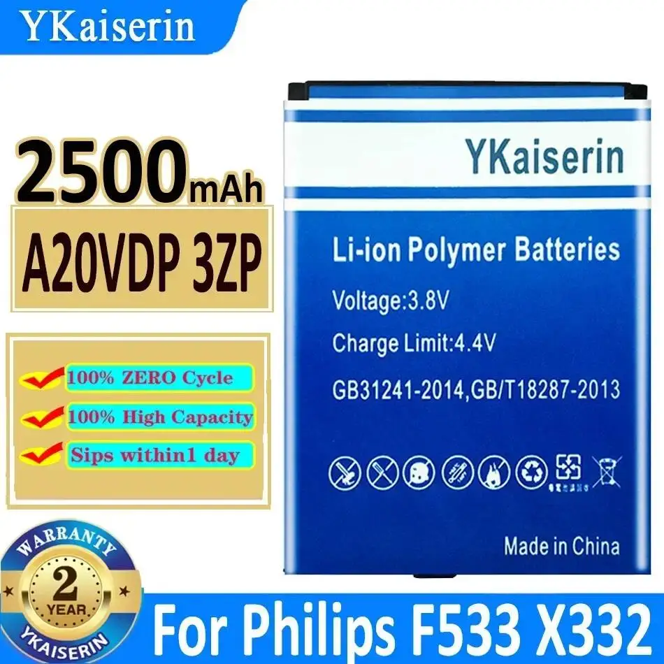 2500mAh Long-Lasting Mobile Phone Battery A20VDP 3ZP For Philips F533 X332 CTF533 CTX332
2500mAh Long-Lasting Mobile Phone Battery A20VDP 3ZP For Philips F533 X332 CTF533 CTX332
