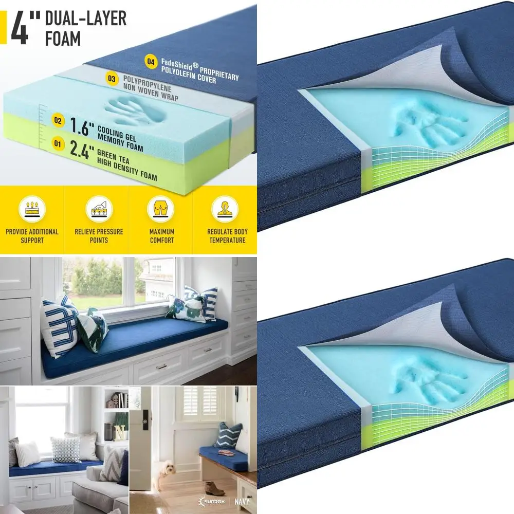 Темно-синяя подушка для скамейки на открытом воздухе и в помещении, 45x16x4, гелевая пена с эффектом памяти с завязками, водостойкая и устойчивая к выцветанию
Темно-синяя подушка для скамейки на открытом воздухе и в помещении, 45x16x4, гелевая пена с эффектом памяти с завязками, водостойкая и устойчивая к выцветанию