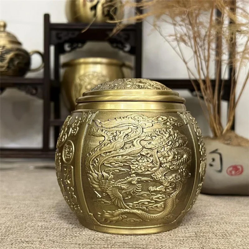 Brass Dragon and Phoenix Hundred Blessings Tea Canister with Lid Brass Golden Dragon Tea Jar Metal High-end Moisture-proof Insec
Brass Dragon and Phoenix Hundred Blessings Tea Canister with Lid Brass Golden Dragon Tea Jar Metal High-end Moisture-proof Insec