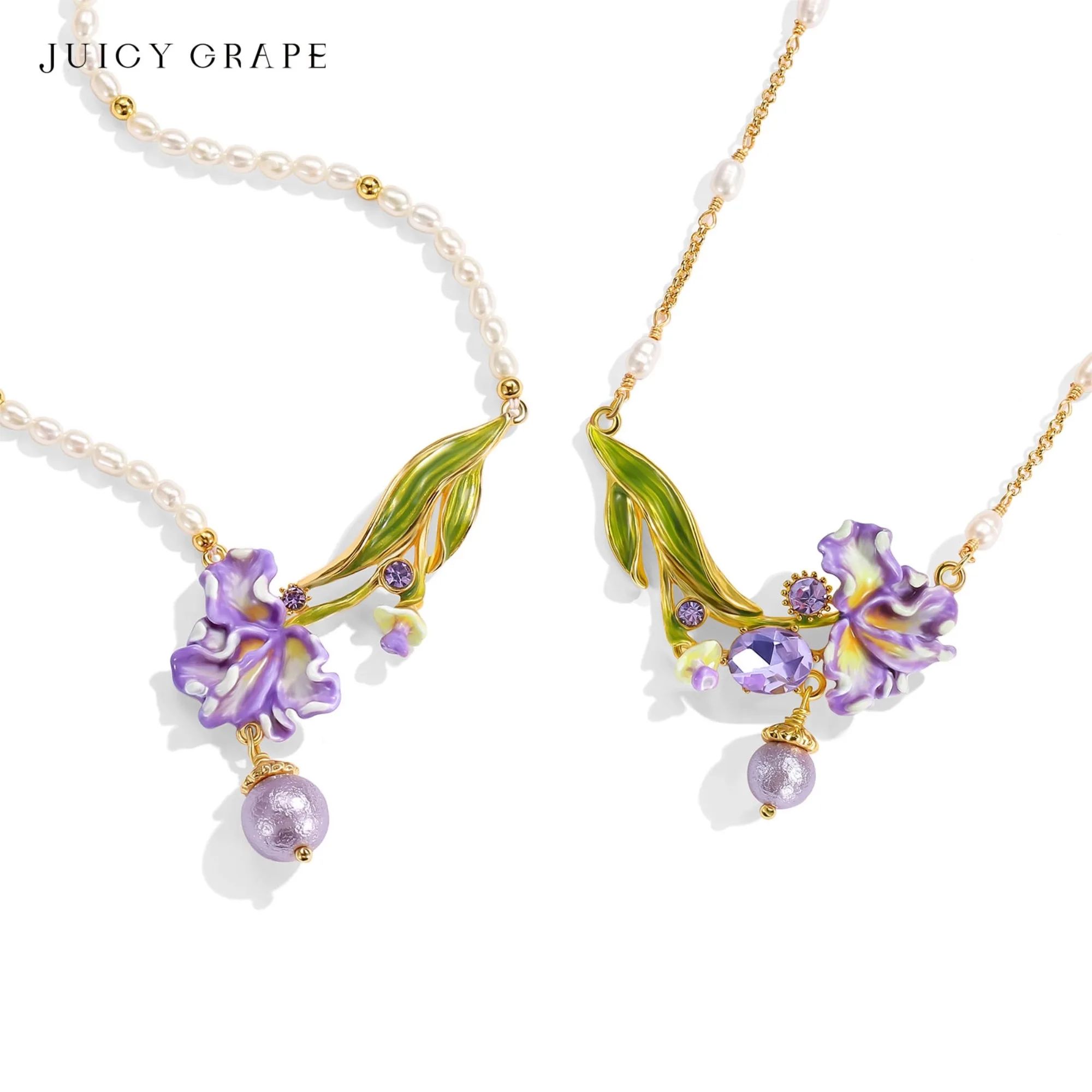 Juicy Grape Iris Flower Hand Painted Enamel Necklace Set for Women 18K Gold Plated with Pearl And Purple Crystal Floral Jewelry
Juicy Grape Iris Flower Hand Painted Enamel Necklace Set for Women 18K Gold Plated with Pearl And Purple Crystal Floral Jewelry