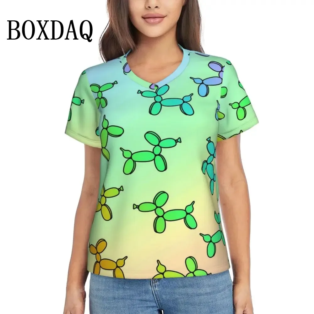 Rainbow Balloon Dogs Print T Shirt Female Summer V-Neck T Shirts Short Sleeve Street Fashion Shirt Women Cute Graphic Kawaii Top
Rainbow Balloon Dogs Print T Shirt Female Summer V-Neck T Shirts Short Sleeve Street Fashion Shirt Women Cute Graphic Kawaii Top