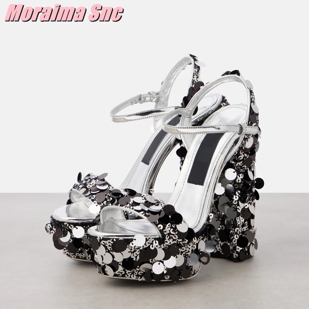 Sequined Bling Platform Sandals Block High Heel Ankle Buckle Strap Sexy Fashion Women's Dress Shoes Summer Banquet Party 2025
Sequined Bling Platform Sandals Block High Heel Ankle Buckle Strap Sexy Fashion Women's Dress Shoes Summer Banquet Party 2025
