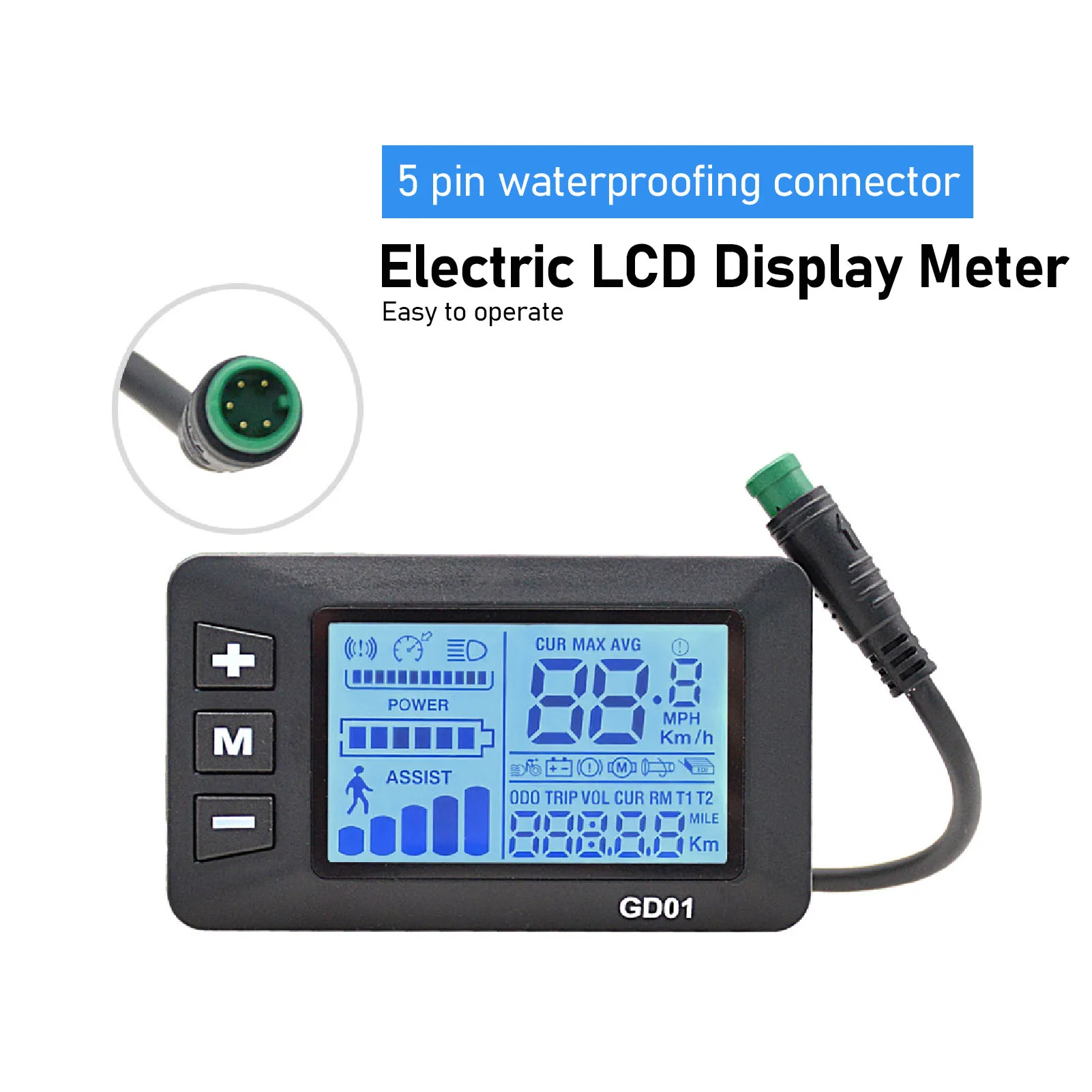 Electric LCD Display Meter 5 Pin Connector Waterproofing Easy Reading Electric LCD Display Control Panel for Bike Scooter Handle
Electric LCD Display Meter 5 Pin Connector Waterproofing Easy Reading Electric LCD Display Control Panel for Bike Scooter Handle