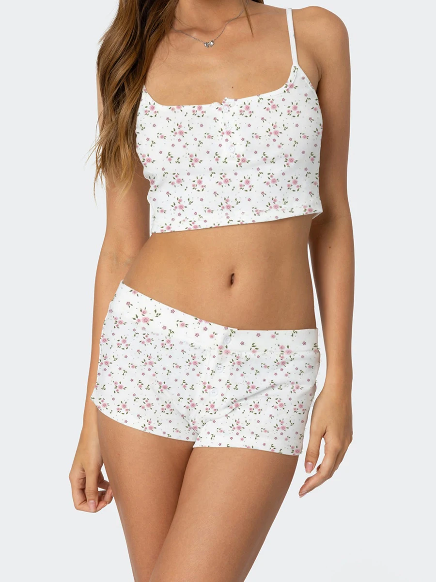 Women Summer Shorts Outfits Floral Print Sleeveless Cami Tops Elastic Waist Shorts 2 Pieces Clothes Set
Women Summer Shorts Outfits Floral Print Sleeveless Cami Tops Elastic Waist Shorts 2 Pieces Clothes Set