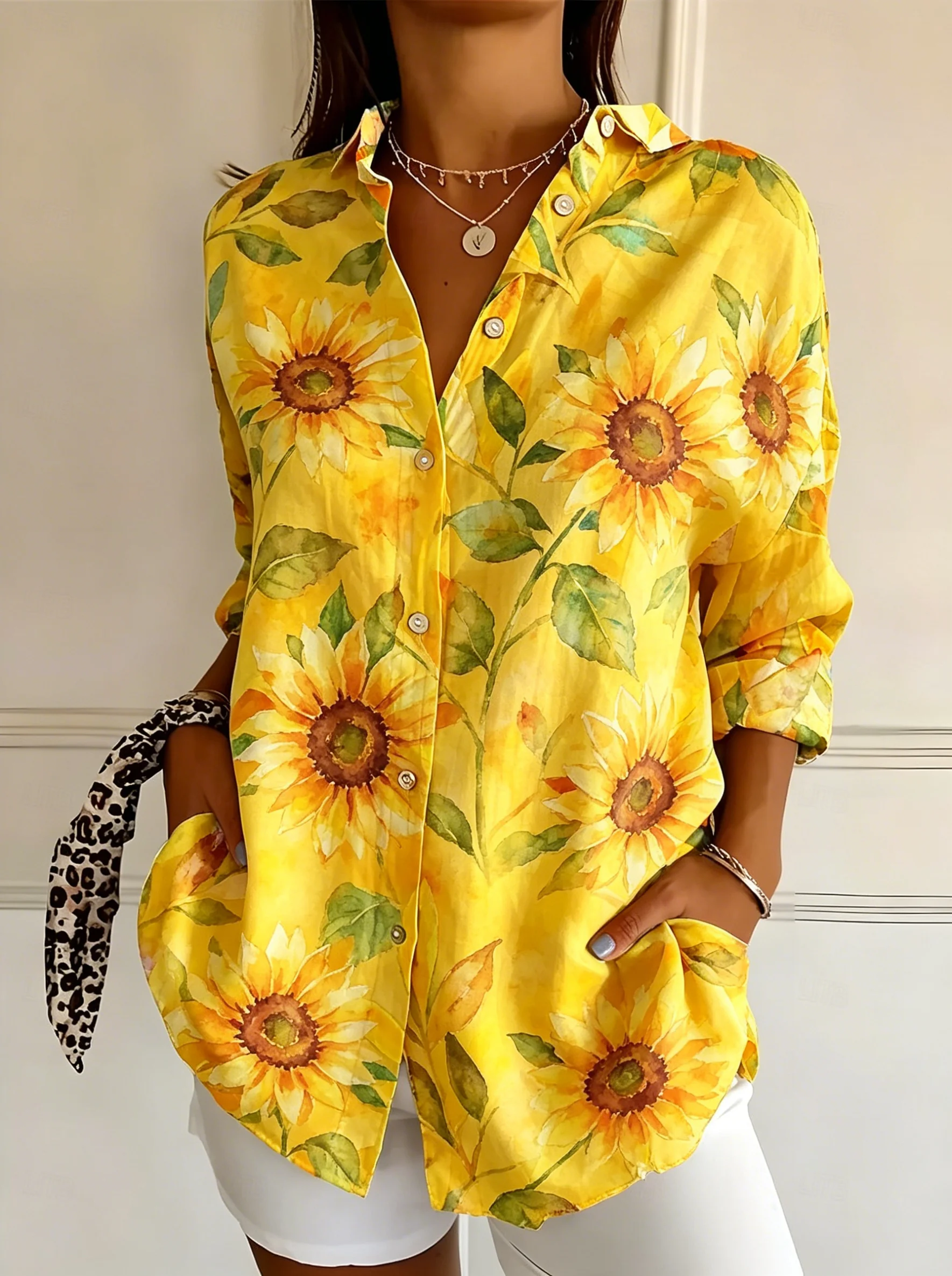 Women's Long Sleeve Sunflower Print Button Down Casual Shirt Elegant Daily Blouse Tops in Yellow for Spring Summer
Women's Long Sleeve Sunflower Print Button Down Casual Shirt Elegant Daily Blouse Tops in Yellow for Spring Summer