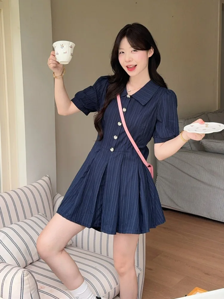 Summer New plus Size Women's Shirt Dress Puffy Sleeve Waist Cinched Sweet Short Skirt Set Casual Style Breathable Stripe Pattern
Summer New plus Size Women's Shirt Dress Puffy Sleeve Waist Cinched Sweet Short Skirt Set Casual Style Breathable Stripe Pattern