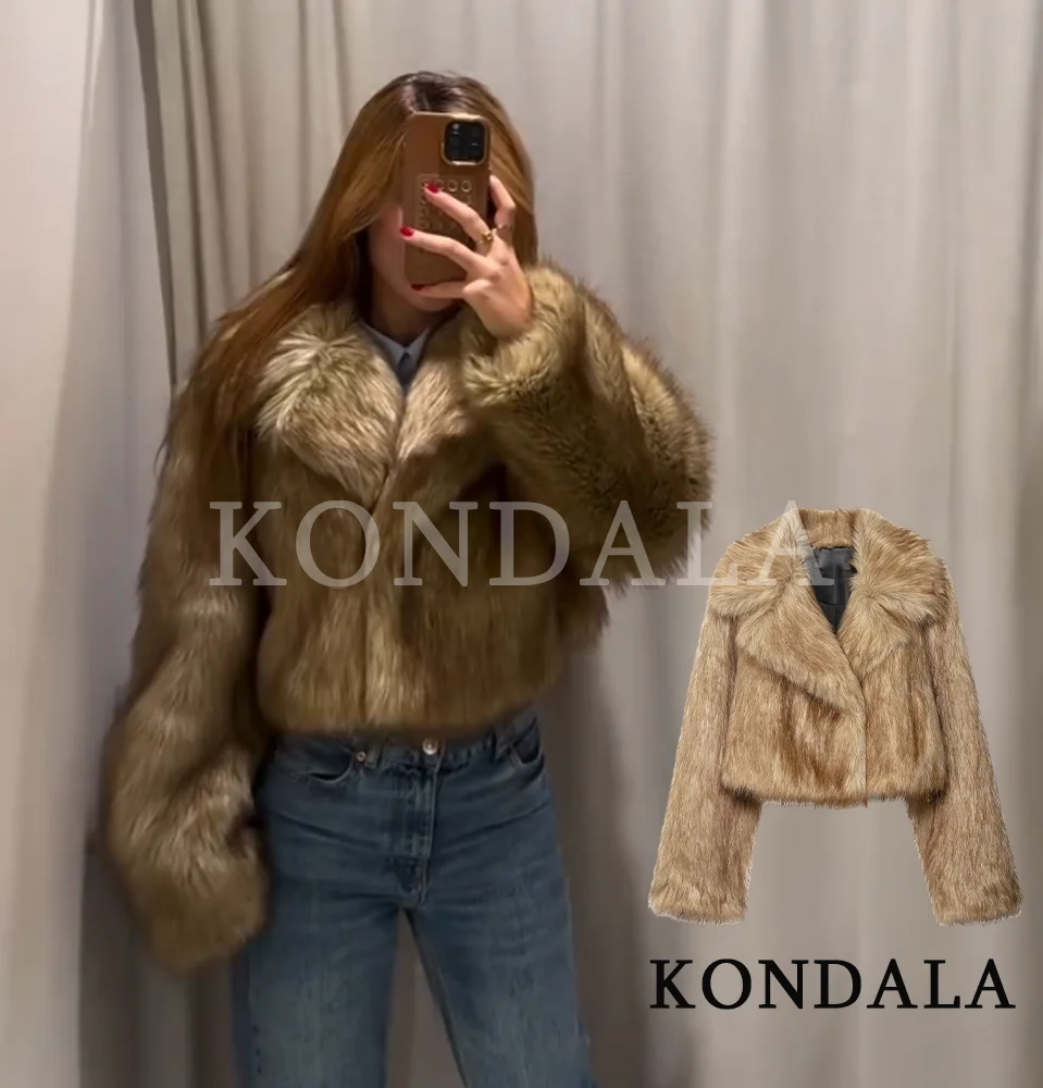 KONDALA женское короткое меховое пальто 2024 осень-зима High Street куртка из искусственного меха элегантное повседневное женское модное вечернее пальто с лацканами
KONDALA женское короткое меховое пальто 2024 осень-зима High Street куртка из искусственного меха элегантное повседневное женское модное вечернее пальто с лацканами