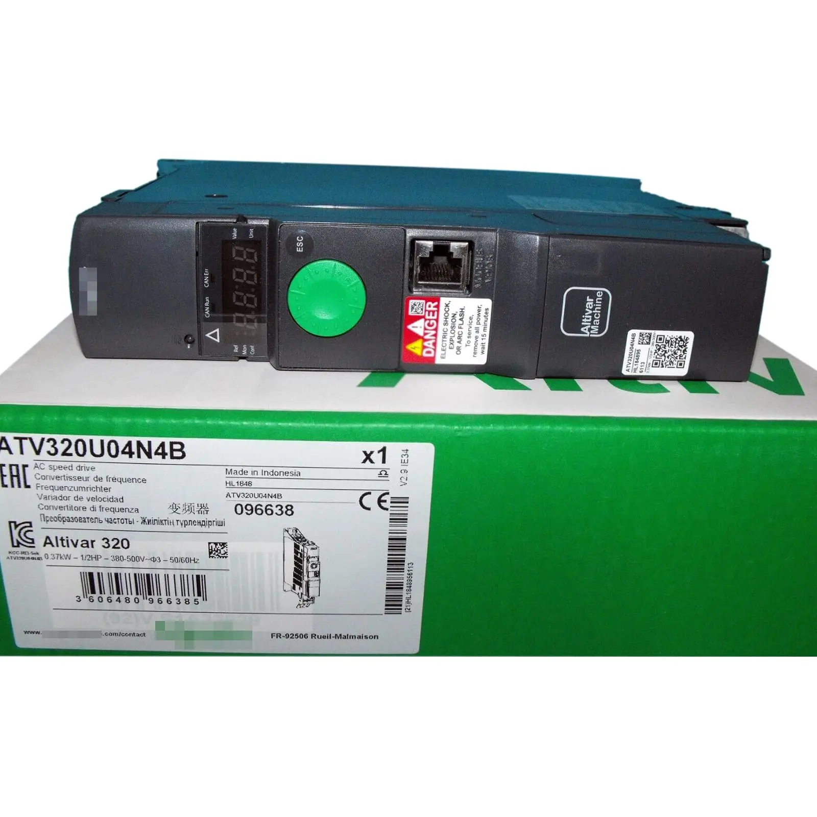 ATV320U04N4B variable speed drive, Altivar Machine ATV320, 0.37kW, 380 to 500V, 3 phases, book
ATV320U04N4B variable speed drive, Altivar Machine ATV320, 0.37kW, 380 to 500V, 3 phases, book