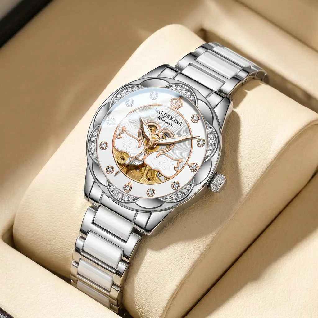 1pcs Women's white dial stainless steel strap vintage fashion skeleton gear luxury details Mechanical Watch for business party h
1pcs Women's white dial stainless steel strap vintage fashion skeleton gear luxury details Mechanical Watch for business party h