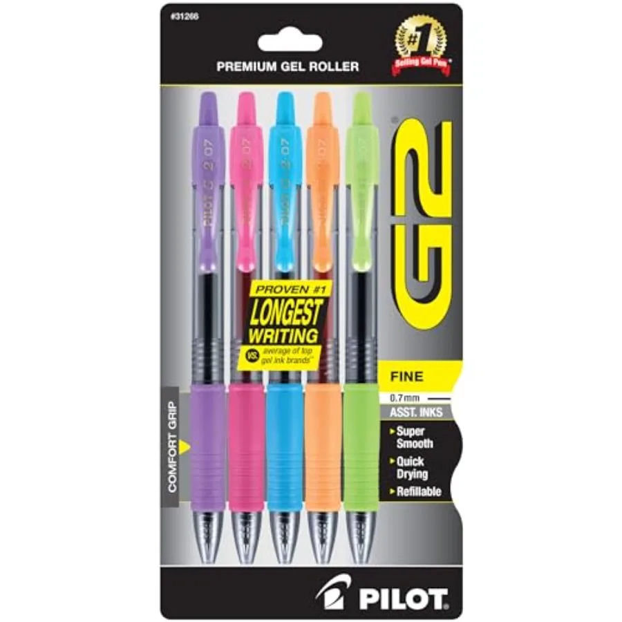 G2 Premium Refillable and Retractable Rolling Ball Colored Gel Pens, Fine Point, 0.7mm, Assorted Color Inks, 5-Pack
G2 Premium Refillable and Retractable Rolling Ball Colored Gel Pens, Fine Point, 0.7mm, Assorted Color Inks, 5-Pack