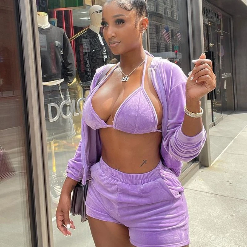 2023 Autumn Winter Velvet Tracksuits Women Sexy 3 Piece Sets Lace Up Bra Full Sleeve Zipper Hooded Jackets Tops And Shorts Suits
2023 Autumn Winter Velvet Tracksuits Women Sexy 3 Piece Sets Lace Up Bra Full Sleeve Zipper Hooded Jackets Tops And Shorts Suits
