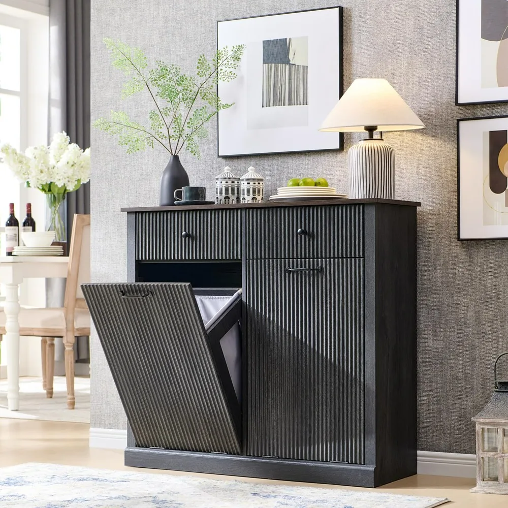 Modern Double Tilt-Out Trash Cabinet, 20 Gallon Fluted Laundry Hamper Cabinet with 2 Drawers, Wooden Hidden Garbage Can Cabinet
Modern Double Tilt-Out Trash Cabinet, 20 Gallon Fluted Laundry Hamper Cabinet with 2 Drawers, Wooden Hidden Garbage Can Cabinet