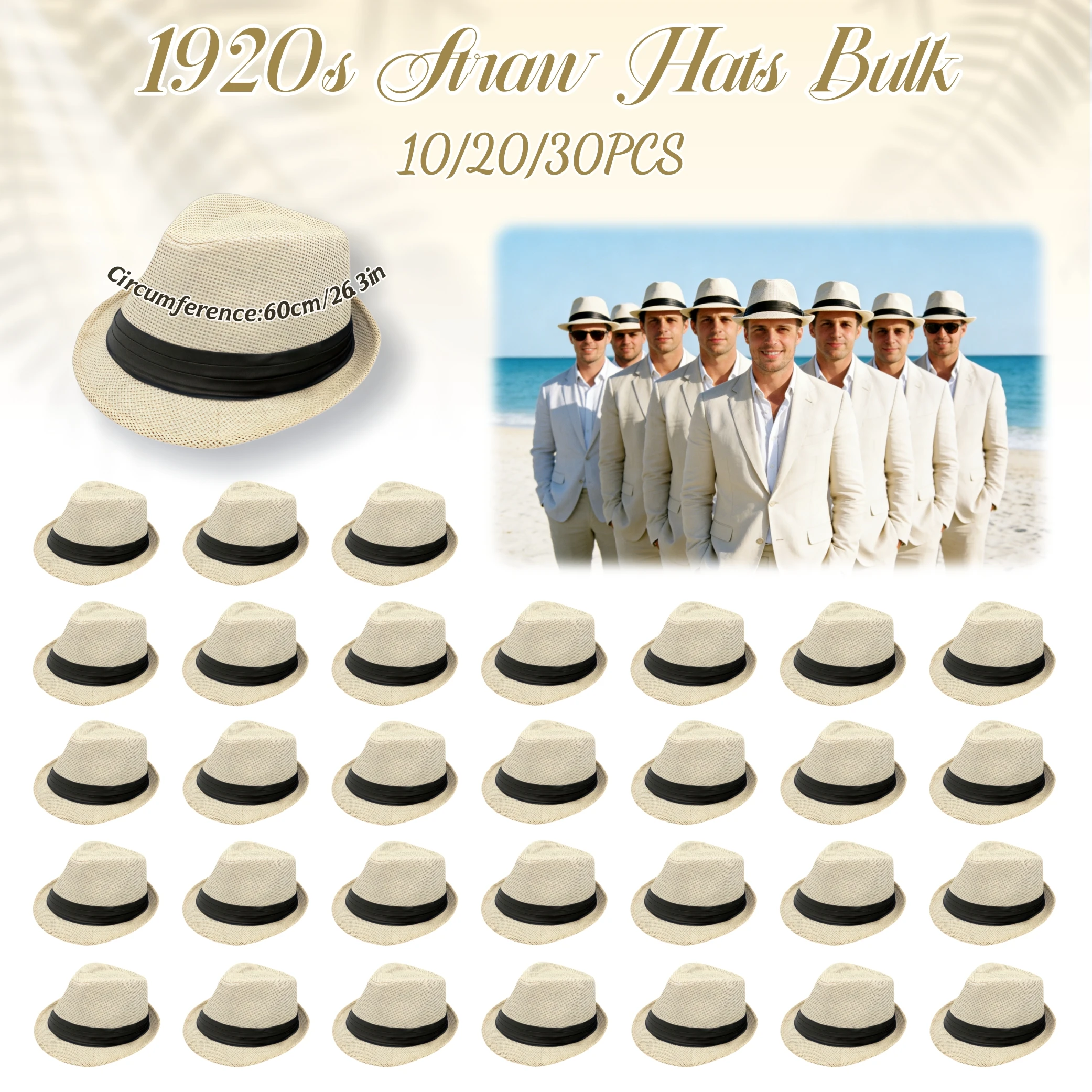 10-30PCS Short Brim Sun Panama Hat 1920s Straw Hats Bulk Beach Hats Jazz Caps for Outdoor Wedding Beige Party Circumference 60cm
10-30PCS Short Brim Sun Panama Hat 1920s Straw Hats Bulk Beach Hats Jazz Caps for Outdoor Wedding Beige Party Circumference 60cm