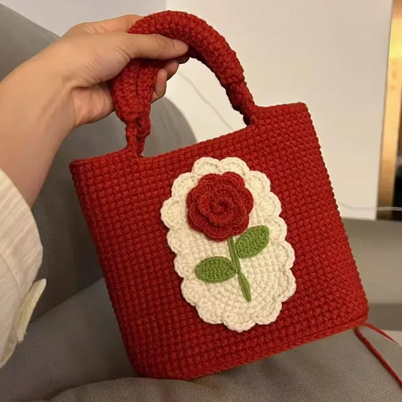 Hand Knitted Vintage Rose andmother id Bag Yarn DIY Weaving Material Bag Knitted Single oulder Bag Handheld Bag
Hand Knitted Vintage Rose andmother id Bag Yarn DIY Weaving Material Bag Knitted Single oulder Bag Handheld Bag