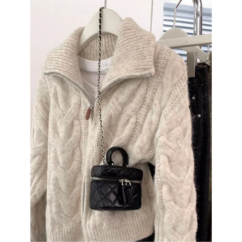 High Neck Cable Knit Cardigan Women Short Loose Casual Zip Sweater Jacket Spring Autumn
High Neck Cable Knit Cardigan Women Short Loose Casual Zip Sweater Jacket Spring Autumn