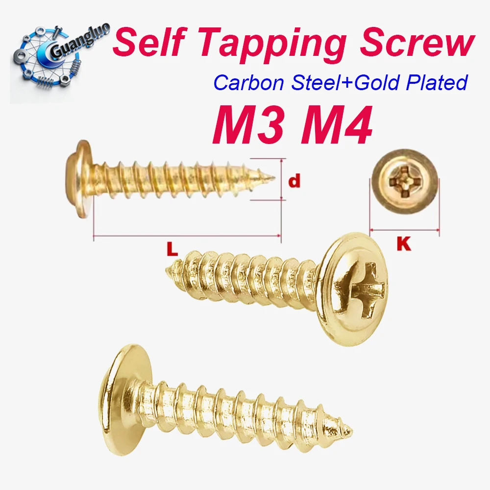 Guangluo M3 M4 Carbon Steel Gold-Plated Cross Recessed Round Head Self Tapping Screw With Collar Wood Screws
Guangluo M3 M4 Carbon Steel Gold-Plated Cross Recessed Round Head Self Tapping Screw With Collar Wood Screws