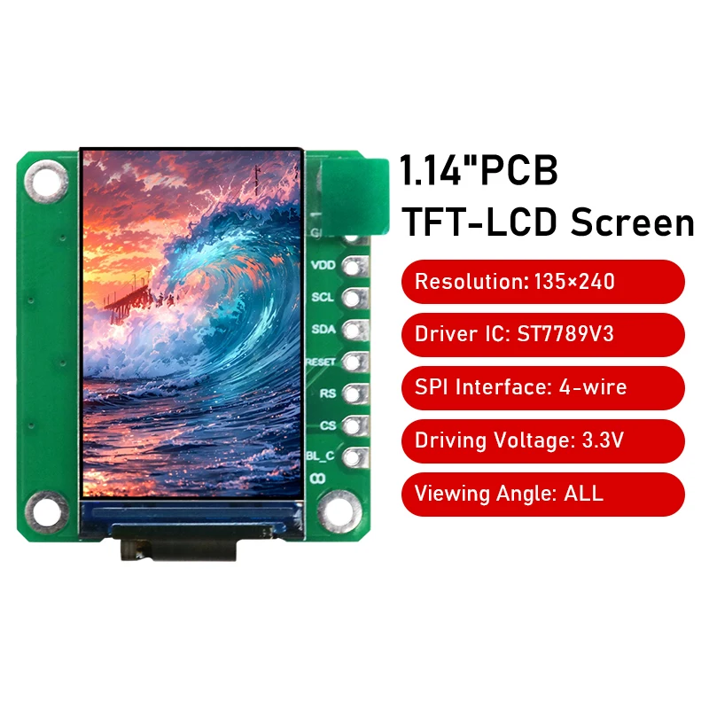 1 шт., 1,14-дюймовый цветной TFT-дисплей, модуль st7789, драйвер 135x240, модуль ЖК-экрана, интерфейс SPI
1 шт., 1,14-дюймовый цветной TFT-дисплей, модуль st7789, драйвер 135x240, модуль ЖК-экрана, интерфейс SPI