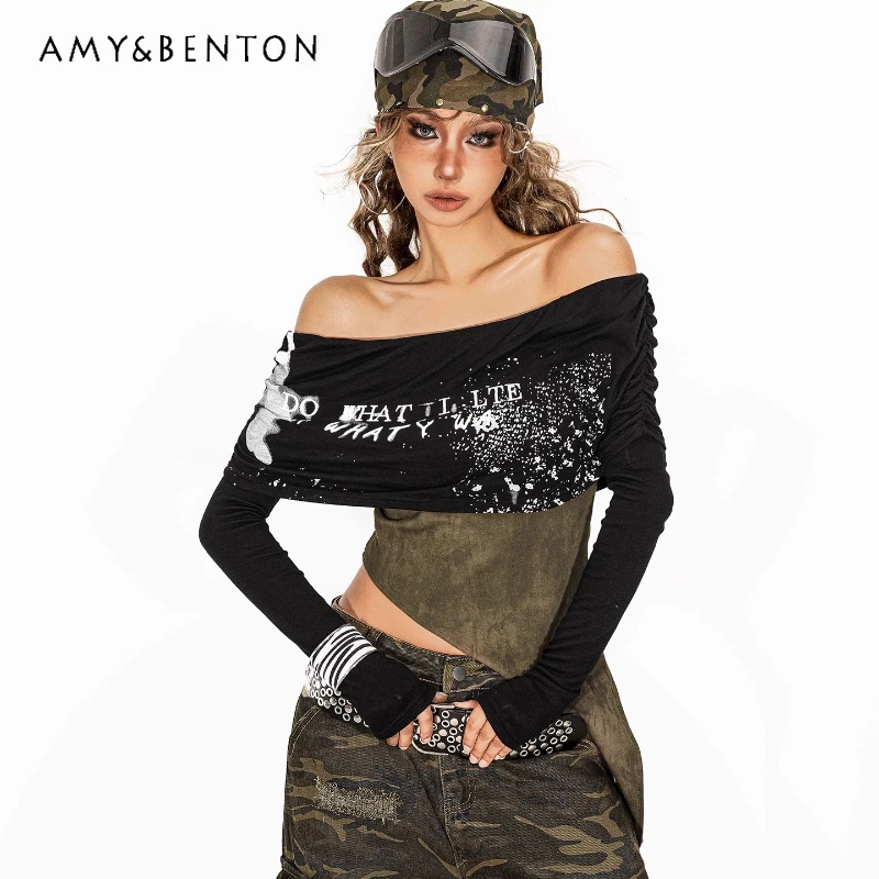 Punk New Rock Off-Shoulder Hot Girl Long Sleeve Women's T-Shirt Retro Design Sweet Cool Sexy Irregular Hem Splicing Top Ladies
Punk New Rock Off-Shoulder Hot Girl Long Sleeve Women's T-Shirt Retro Design Sweet Cool Sexy Irregular Hem Splicing Top Ladies