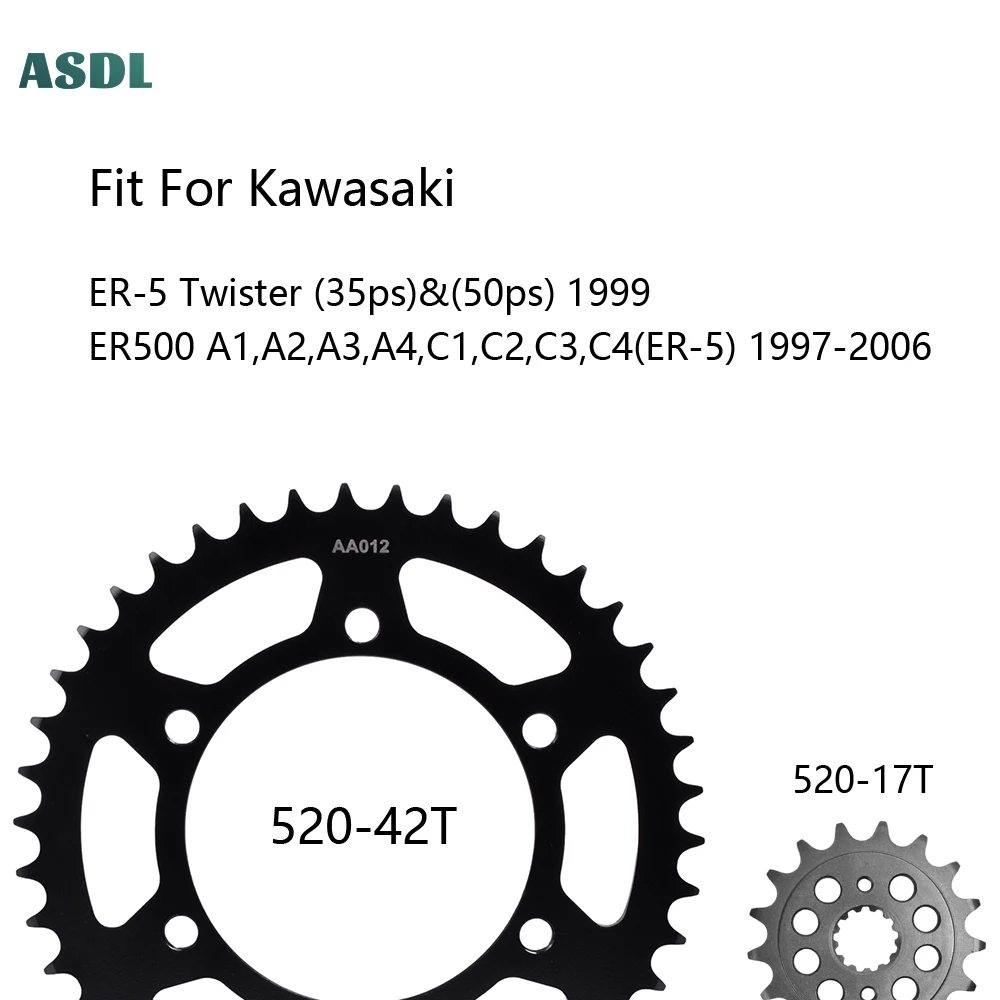520 Chain 42T 17T Front and Rear Sprocket for KAWASAKI ER-5 Twister 1999 ER500 ER 500 A1 A2 A3 A4 C1 C2 C3 C4 ER-5 1997-2006
520 Chain 42T 17T Front and Rear Sprocket for KAWASAKI ER-5 Twister 1999 ER500 ER 500 A1 A2 A3 A4 C1 C2 C3 C4 ER-5 1997-2006
