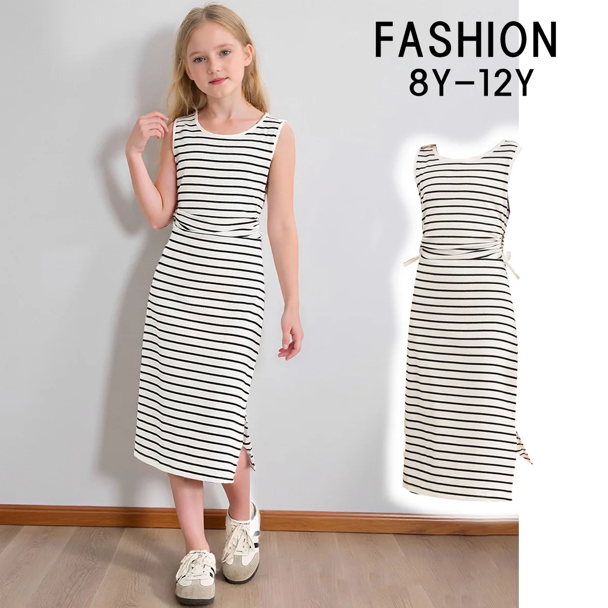 New Arrival Toddler Girl Western Sleeveless Stripe Sundress, Slim Waist Slit Hem Design, Children Elegant Wrap Skirt
New Arrival Toddler Girl Western Sleeveless Stripe Sundress, Slim Waist Slit Hem Design, Children Elegant Wrap Skirt