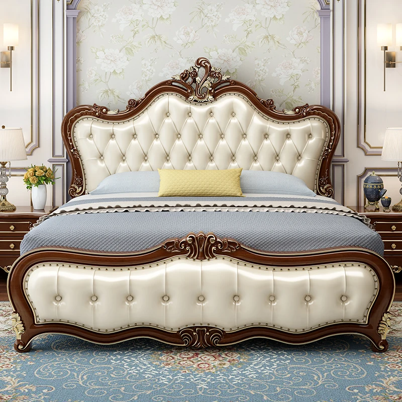 European bed solid wood 1.8 meters double bed master bedroom modern simple high-end atmosphere leather princess wedding bed waln 
European bed solid wood 1.8 meters double bed master bedroom modern simple high-end atmosphere leather princess wedding bed waln