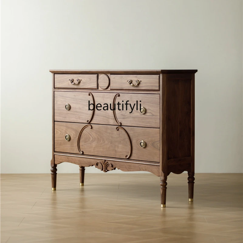 French Vintage Style North America Black Walnut Bedroom Chest of Drawers Tailstock Storage Cabinet Antique Style Side Cabinet
French Vintage Style North America Black Walnut Bedroom Chest of Drawers Tailstock Storage Cabinet Antique Style Side Cabinet