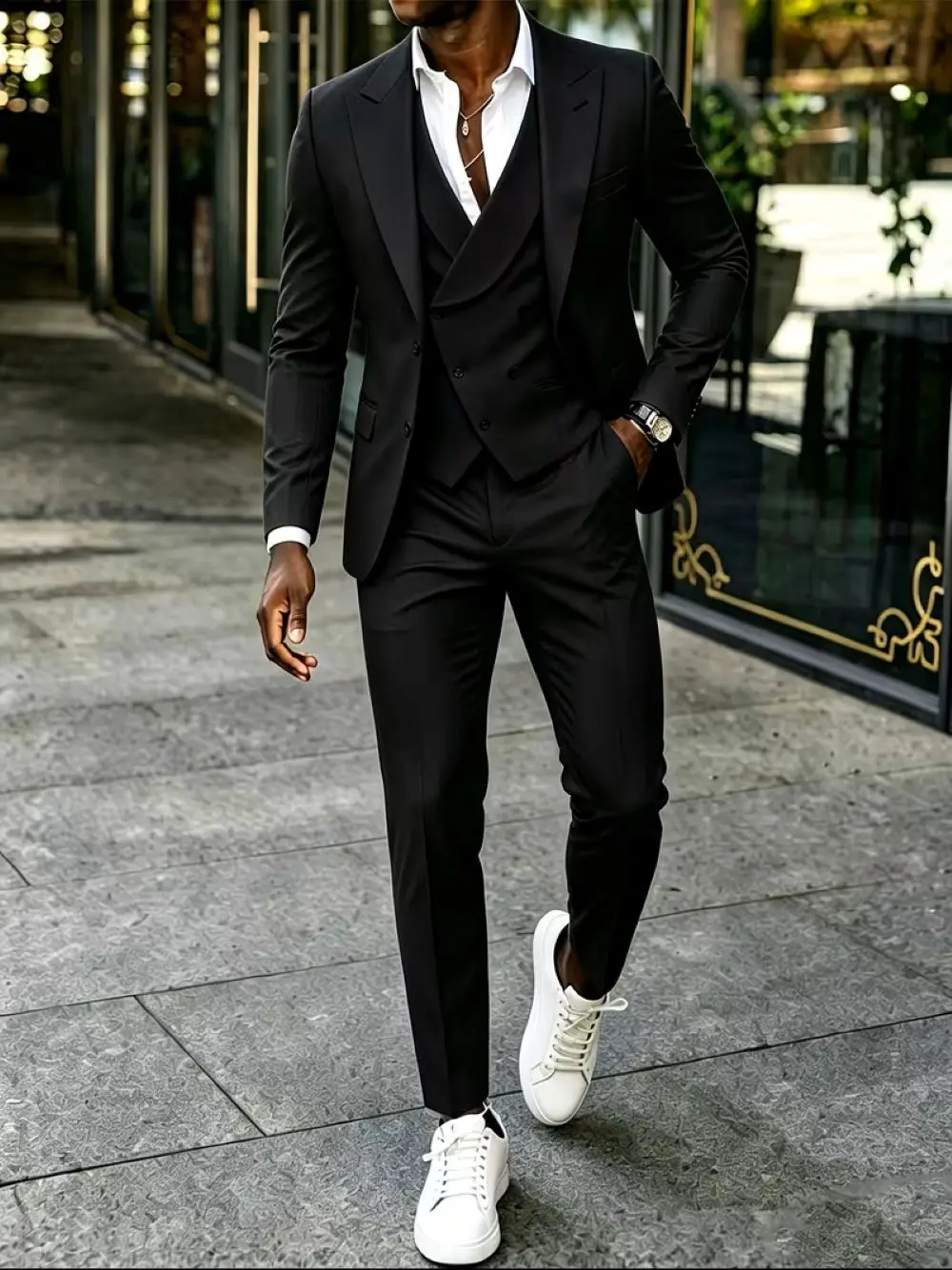 New Arrival Men Slim Fit 3 Piece Black Suit Jacket Vest Pants Set Formal Business Wedding Groom with Free Random Pocket Square
New Arrival Men Slim Fit 3 Piece Black Suit Jacket Vest Pants Set Formal Business Wedding Groom with Free Random Pocket Square