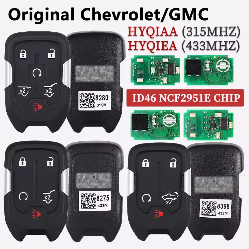 Original key HYQ1EA HYQ1AA Smart Remote Key 5/6 Buttons For 2019-2021 Chevrolet Silverado GMC 315/433Mhz 46 2951E Chip No blade
Original key HYQ1EA HYQ1AA Smart Remote Key 5/6 Buttons For 2019-2021 Chevrolet Silverado GMC 315/433Mhz 46 2951E Chip No blade
