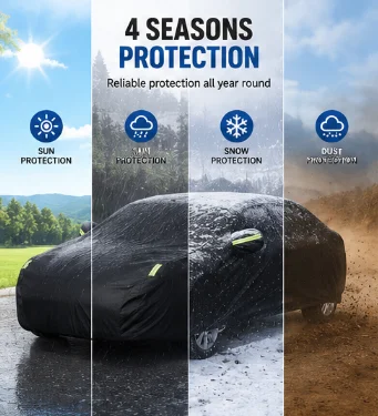 Car Cover Full Exterior Black Auto Cover Sunshade Dustproof Protection With Reflective strips Universal for Sedan 4.9*1.8*1.5
Car Cover Full Exterior Black Auto Cover Sunshade Dustproof Protection With Reflective strips Universal for Sedan 4.9*1.8*1.5